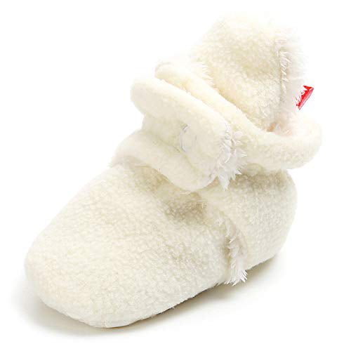 Mybbay Newborn Baby Boy Girl Soft Fleece Booties Stay On Slippers Socks Shoe Non Skid Gripper Infant Toddler First Walkers Winter Ankle Crib Shoes